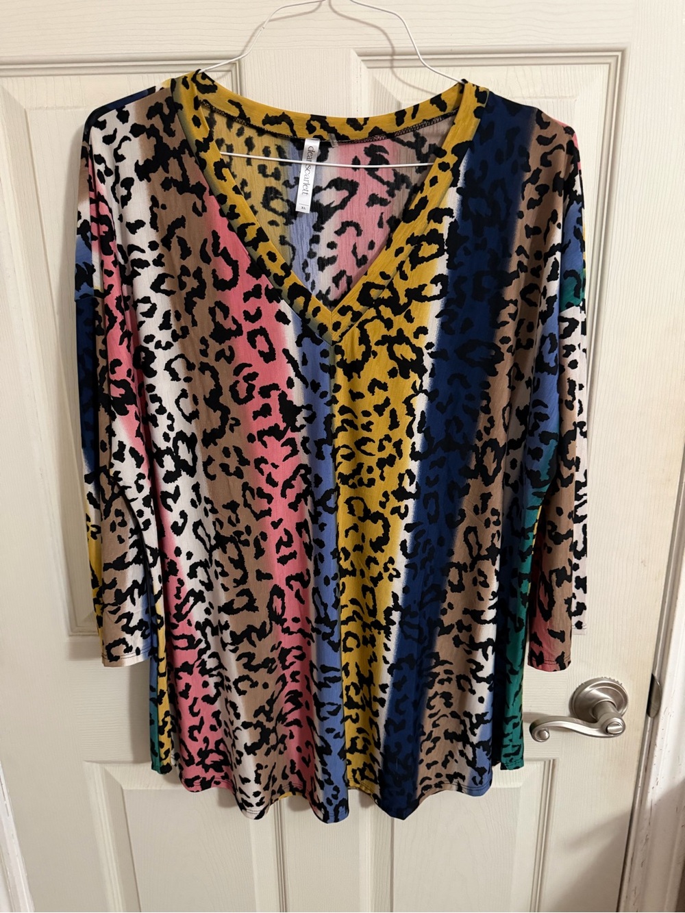 Dear Scarlett Multicolor Leopard Print V-Neck Women's Top